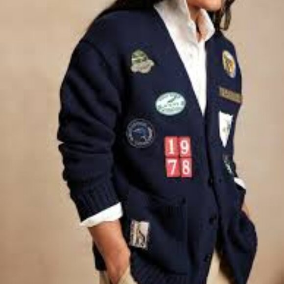 Organic Cotton V-Neck Patch Sweater Cardigan - Picture 2 of 16